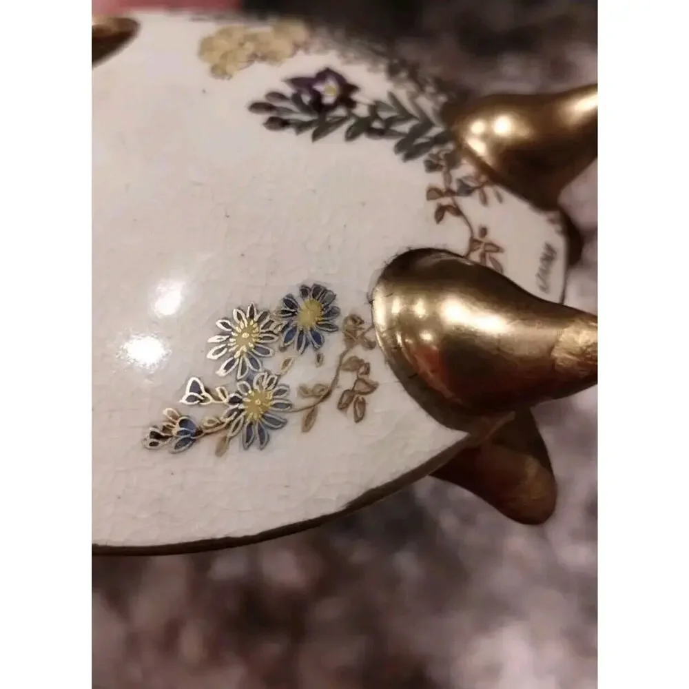 JAPANESE Late Meiji Period Antique SMALL SATSUMA MOON Gold Floral Flask Vase